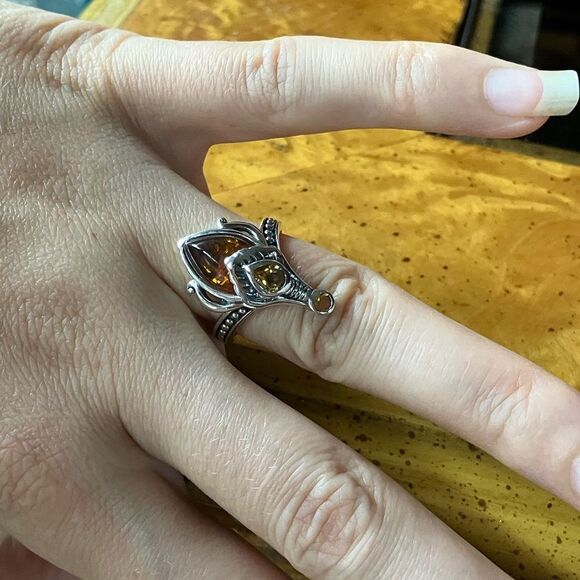 Genuine Amber Citrine Sterling Silver Ring Size 7 - Picture 4 of 8